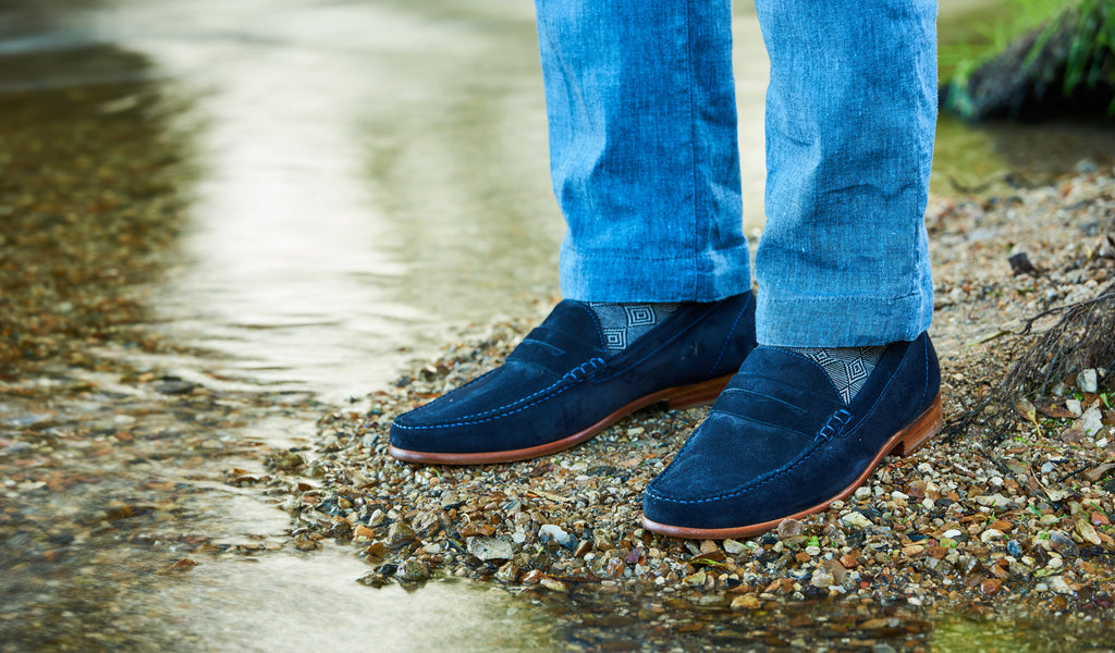 Blue suede hot sale moccasins men's